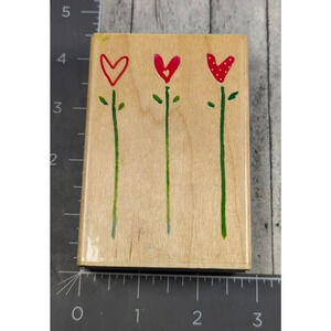 Inkadinkado Trio Heart‎ Flowers 96074 Love Garden Rubber Stamp Wood #i88